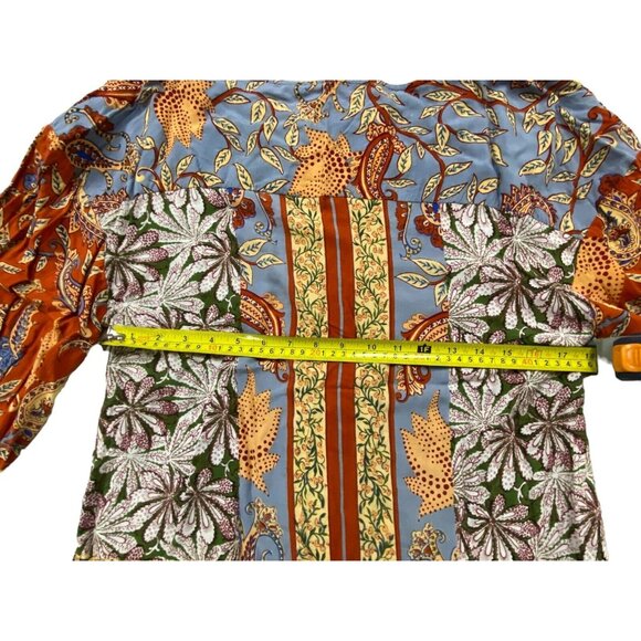 Anthropologie Sonrisa Paisley Top S Print Balloon Sleeve Boho Blouse - Picture 4 of 5